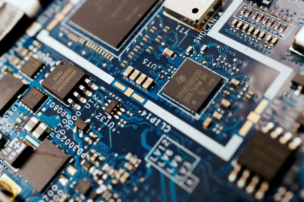 Semiconductor chips are seen in a circuit chart